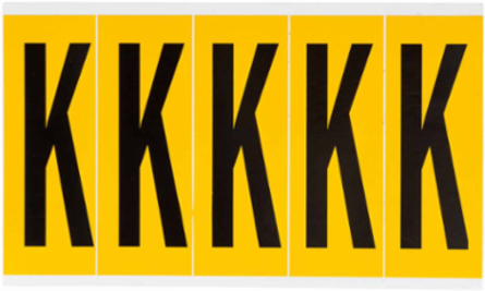 15 Series Vinyl Letter Labels, 3.875 Inch H, Black on Yellow, Permanent Adhesive