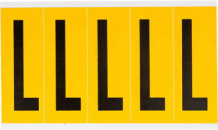 Pressure Sensitive Vinyl Letter Labels, 3.875 Inch H, Black on Yellow, 125 Labels/Pack