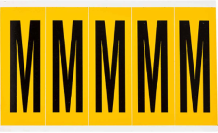 15 Series Pressure Sensitive Vinyl Letter Labels, 3.875 Inch H, Black on Yellow, 125 Labels/Pack