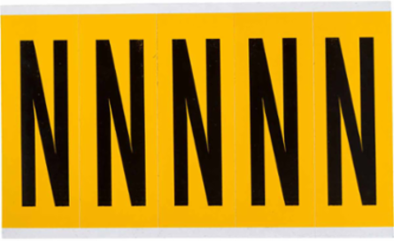 Vinyl Letter Labels - 3.875 Inch H, Black on Yellow, Permanent Adhesive, 125 Labels/Pack