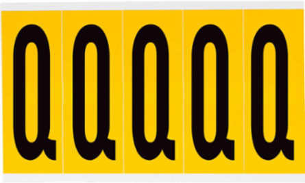 Pressure Sensitive Vinyl Letter Labels 5 Inch H x 1.75 Inch W, Black on Yellow, Q