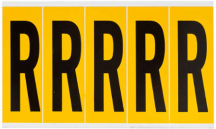 Pressure Sensitive Vinyl Letter Label 3.875 Inch H, Black on Yellow, Durable Weather-Resistant