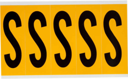 Pressure Sensitive Vinyl Letter Labels 3.875 Inch H Black on Yellow, Permanent Adhesive