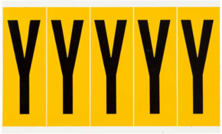 Pressure Sensitive Vinyl Letter Labels, 3.875 Inch H, Black on Yellow, Outdoor Durability