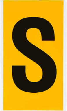 15 Series Vinyl Letter Label, 6 Inch H, Black on Yellow, Permanent Adhesive