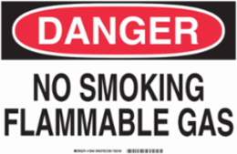 DANGER No Smoking Flammable Gas Sign, 10" H x 14" W x 0.035" D, Aluminum