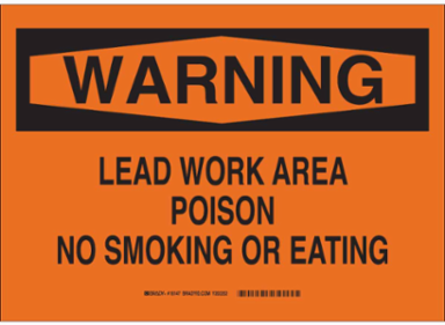 WARNING Lead Work Area Poison No Smoking Or Eating Sign, 10" H x 14" W x 0.004" D, Vinyl, Black on Orange