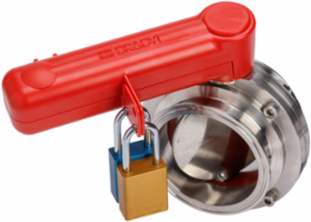 Butterfly Valve Lockout Device, ABS Plastic, 8 in Max Valve Size, Red