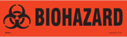 Biohazard Sign, 3.5 Inch H x 12 Inch W, Black on Orange, Polyester