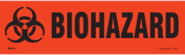 Biohazard Sign, 3.5 Inch H x 12 Inch W, Black on Orange, Polyester