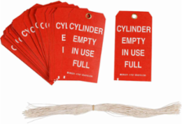 Cylinder Status Tags: CYLINDER EMPTY IN USE FULL, Includes 100 12" Cotton String Ties