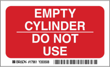 Empty Cylinder Do Not Use Sign, 3.5" H x 5" W x 0.006" D, Polyester