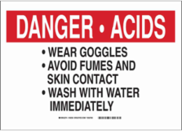 DANGER ACIDS Wear Goggles Avoid Fumes And Skin Contact Wash With Water Immediately Sign, 10" H x 14" W x 0.006" D, Polyester