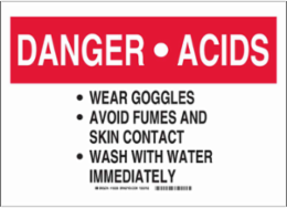 DANGER ACIDS Wear Goggles Avoid Fumes And Skin Contact Wash With Water Immediately Sign, 10" H x 14" W x 0.06" D, Polystyrene