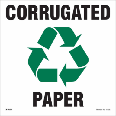 RECYCLABLE CORRUGATED PAPER, 10" H x 10" W, Black/Green on White, Pack of 5 Labels