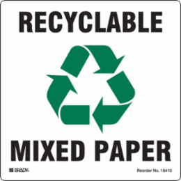 RECYCLABLE MIXED PAPER, 5" H x 5" W, Black/Green on White, Pack of 5 Labels