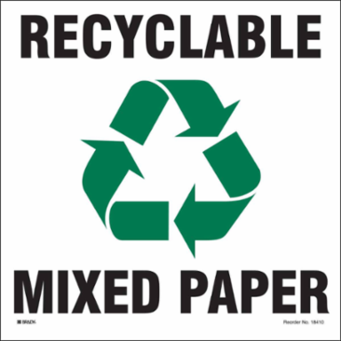 RECYCLABLE MIXED PAPER, 10" H x 10" W, Black/Green on White, Pack of 5 Labels