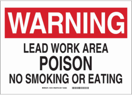 WARNING Lead Work Area Poison No Smoking Or Eating Sign, 10" H x 14" W x 0.06" D, Polystyrene, Black/Red on White