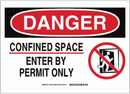 DANGER Confined Space Enter By Permit Only w/Pictogram Sign, 10" H x 14" W x 0.06" D, Polystyrene