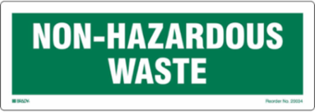 NON-HAZARDOUS WASTE White on Green, 3.5" H x 10" W, Paper, Pack of 100 Labels