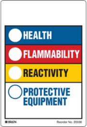 HEALTH, FLAMMABILITY, REACTIVITY, PROTECTIVE EQUIPMENT, 5.875" H x 4" W, Black/Blue/Red/Yellow on White, Pack of 100 Labels