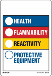 HEALTH, FLAMMABILITY, REACTIVITY, PROTECTIVE EQUIPMENT, 5.875" H x 4" W, Black/Blue/Red/Yellow on White, Pack of 50 Labels