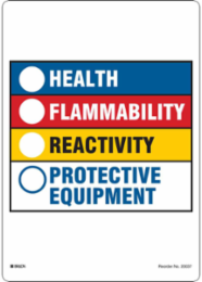 HEALTH, FLAMMABILITY, REACTIVITY, PROTECTIVE EQUIPMENT, 5.875" H x 7" W, Black/Blue/Red/Yellow on White, Pack of 100 Labels