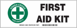 First aid kit Sign, 3.5 " H x 10 " W, Black/Green on White
