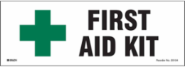 First aid kit Sign, 3.5 " H x 10 " W, Black/Green on White, Magnetic Vinyl
