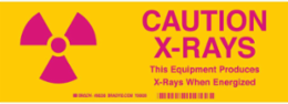 Caution X-Rays This Equipment Produces X-Rays When Energized Sign, 3.5 " H x 10 " W x 0.006 " D, Magenta on Yellow