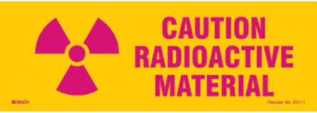 Caution Radioactive Material Sign, Pink on Yellow, 3.5 " H x 10 " W, Magnetic Vinyl