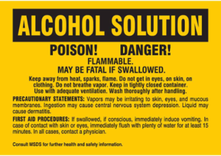 POISON! DANGER! FLAMMABLE. MAY BE FATAL IF SWALLOWED., 3.5" H x 5" W, Black on Yellow, Pack of 25 Labels