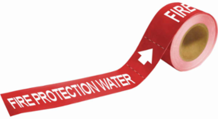 FIRE PROTECTION WATER Pipe Marker, 1" H x 8" W, Roll of 25 Each, Fits Pipes 1.5" Dia. Thru 2" Dia.
