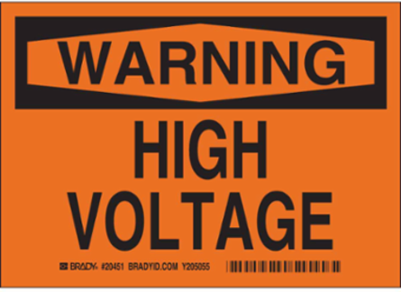WARNING High Voltage Sign, 5" H x 7" W x 0.004" D, Vinyl