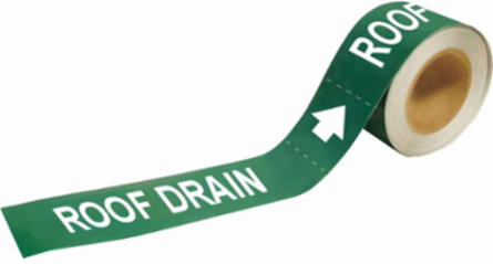 Roof Drain Pipe Marker, 1" H x 8" W, Roll of 25 Each, Fits Pipes 1.5" Dia. Thru 2" Dia.