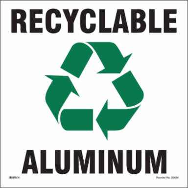 RECYCLABLE ALUMINUM, 10" H x 10" W, Green/Black on White, Pack of 5 Labels