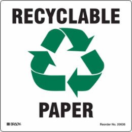 RECYCLABLE PAPER, 5" H x 5" W, Green/Black on White, Pack of 5 Labels