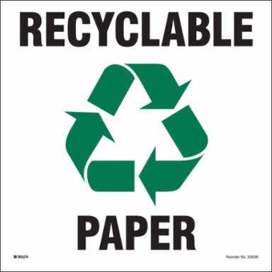 RECYCLABLE PAPER, 10" H x 10" W, Green/Black on White, Pack of 5 Labels
