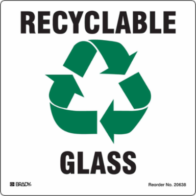 RECYCLABLE GLASS, 5" H x 5" W, Green/Black on White, Pack of 5 Labels