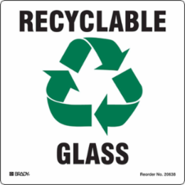 RECYCLABLE GLASS, 5" H x 5" W, Green/Black on White, Pack of 5 Labels