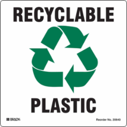 RECYCLABLE PLASTIC, 5" H x 5" W, Green/Black on White, Pack of 5 Labels