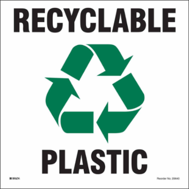 RECYCLABLE PLASTIC, 10" H x 10" W, Green/Black on White, Pack of 5 Labels