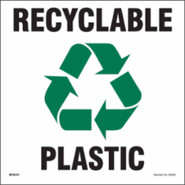 RECYCLABLE PLASTIC, 10" H x 10" W, Green/Black on White, Pack of 5 Labels