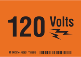 120 VOLTS Sign, 3.5 Inch H x 5 Inch W, Black on Orange, Abrasion & Chemical Resistant