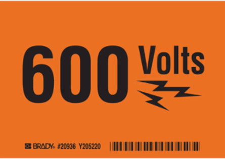 600 VOLTS Safety Sign, 3.5 Inch H x 5 Inch W, Surface Printed Polyester