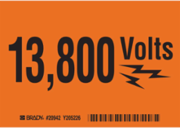 13,800 VOLTS Sign, 3.5 Inch H x 5 Inch W, Abrasion-Resistant, Self-Adhesive