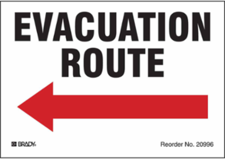 EVACUATION ROUTE, Pack of 8 Labels, Black/Red on White, 3.5" H x 5" W, Arrow Direction: Left