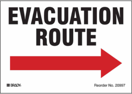 EVACUATION ROUTE, Pack of 8 Labels, Black/Red on White, 3.5" H x 5" W, Arrow Direction: Right