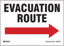 EVACUATION ROUTE, Pack of 8 Labels, Black/Red on White, 3.5" H x 5" W, Arrow Direction: Right