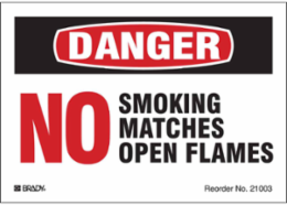 No Smoking MATCHES OPEN FLAMES, 3.5" H x 5" W, Black/Red on White, Pack of 8 Labels